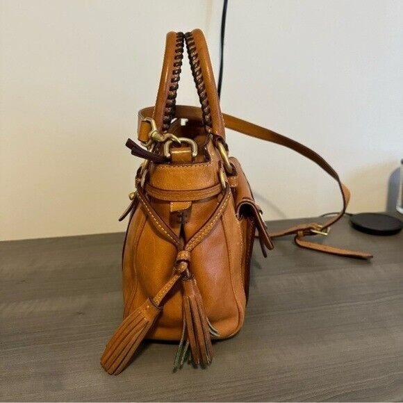 Dooney & Bourke Florentine Pocket Vaccheta Leather Satchel Bag Cognac - Picture 6 of 13